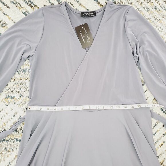 Brigitte Brianna Grey Wrap Maxi Dress Modest Spandex Comfy Long Boho Dress SZ L - Picture 8 of 12